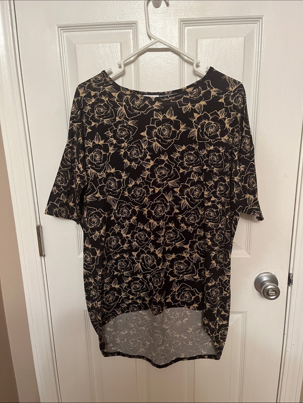 Black Tunic with Beige Rose Print